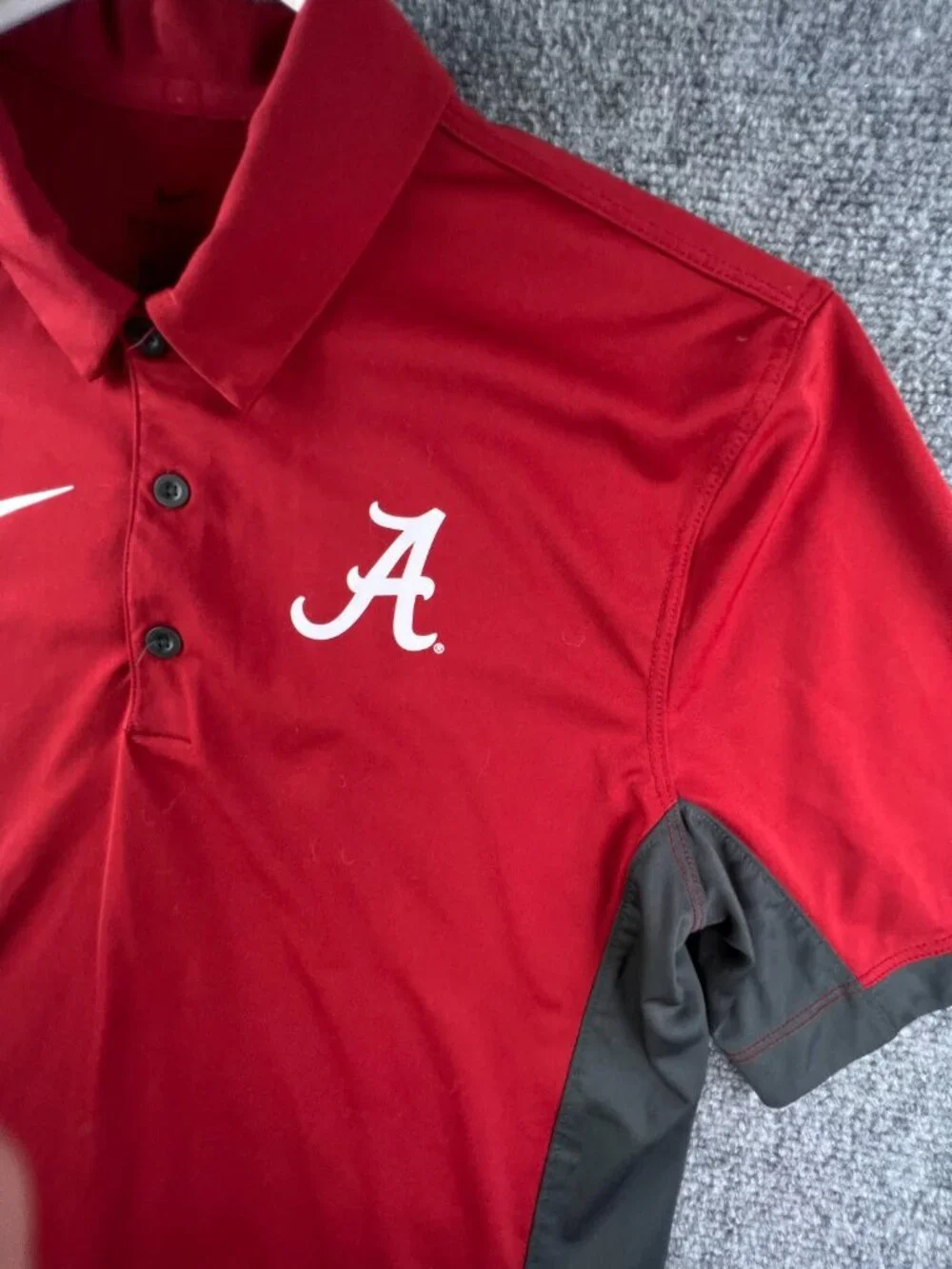 Nike Small Alabama Crimson Tide Polo Dri-fit Short Sleeve Red Gray Short Sleeve
